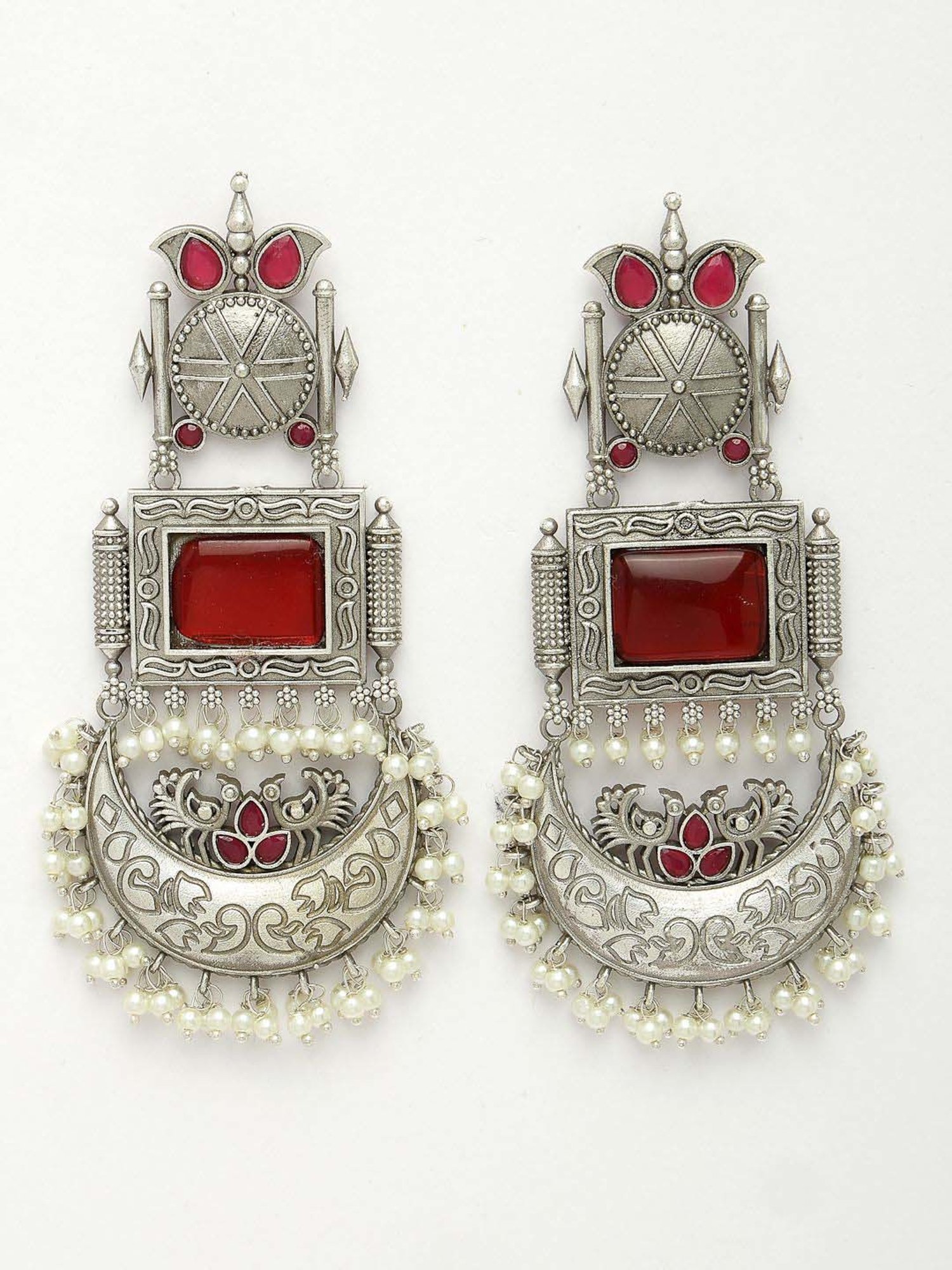 NVR Silver-Plated Artificial Stones and Beads Chand Bali Earrings for Women