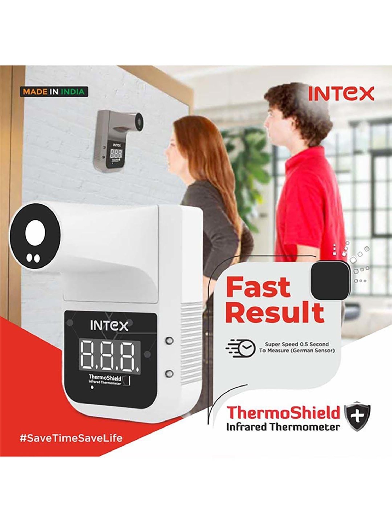 Intex Thermo Shield Wall Mount Automatic Digital Infrared Thermometer (White)
