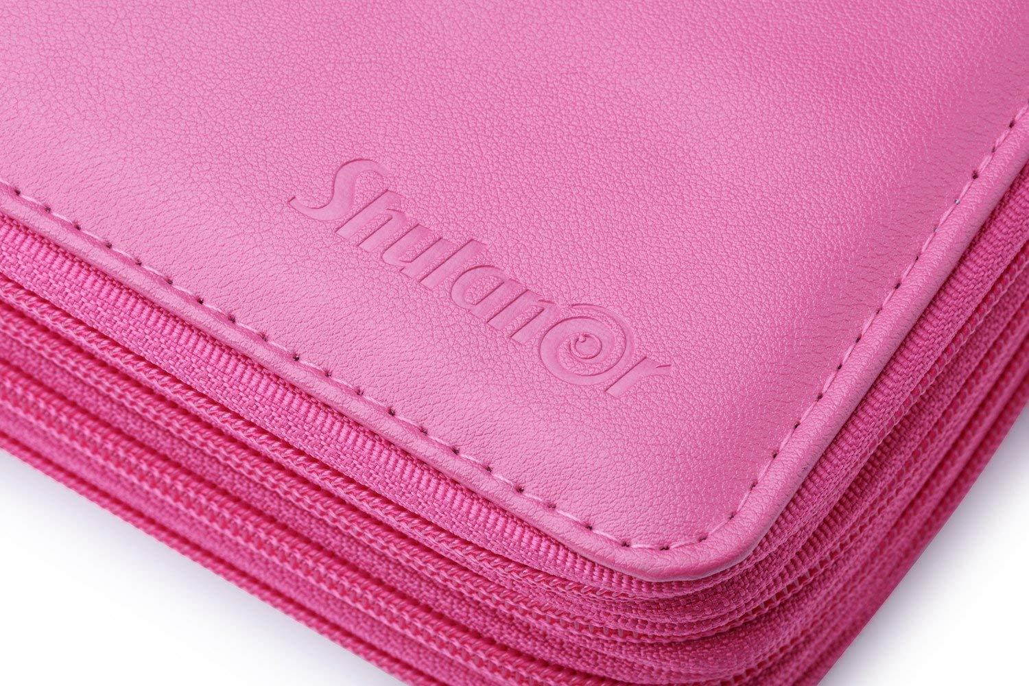 Shulaner 155 Slots Colored Pencil Case Rose Red Leather Pen Holder Large Capacity Portabl Organizer Holds Up to 80 Colored Pencils and 72 Colored Gel Pens with 3 Larger Slots for Eraser or Sharpener