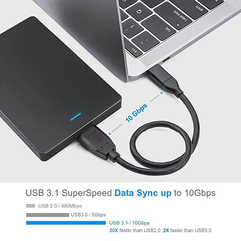 USB C to Micro B 30 Cable Gen2 10Gbps 1ft USB 31 External Hard Drive Cable Compatible with MacBook Pro Galaxy S5 Note 3 etc 03M Black