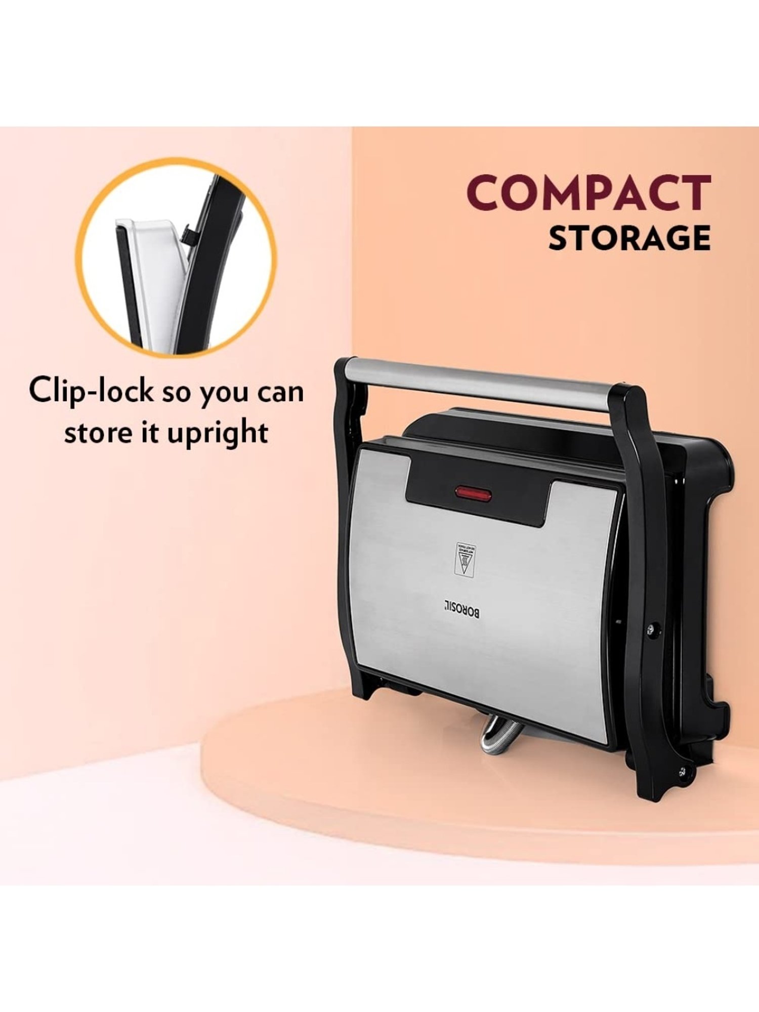 Borosil Sandwich Maker 700W Non Stick Coating (Black)