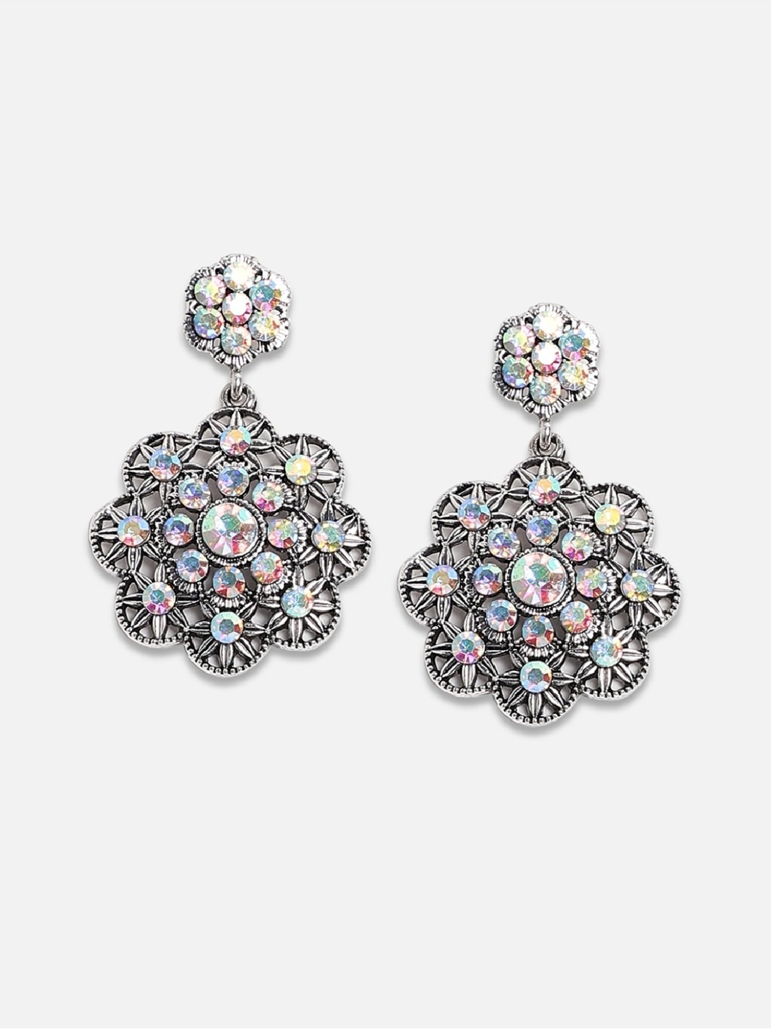 Sohi Women's Clustered Flora Drop Earrings  Chalice Silver