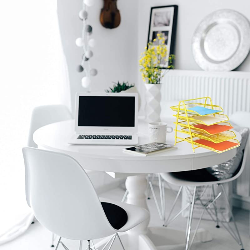 5TPAPERYLW 5 Tier Letter Tray Pull Out Drawer Organizer Folders Files Documents Mail Yellow