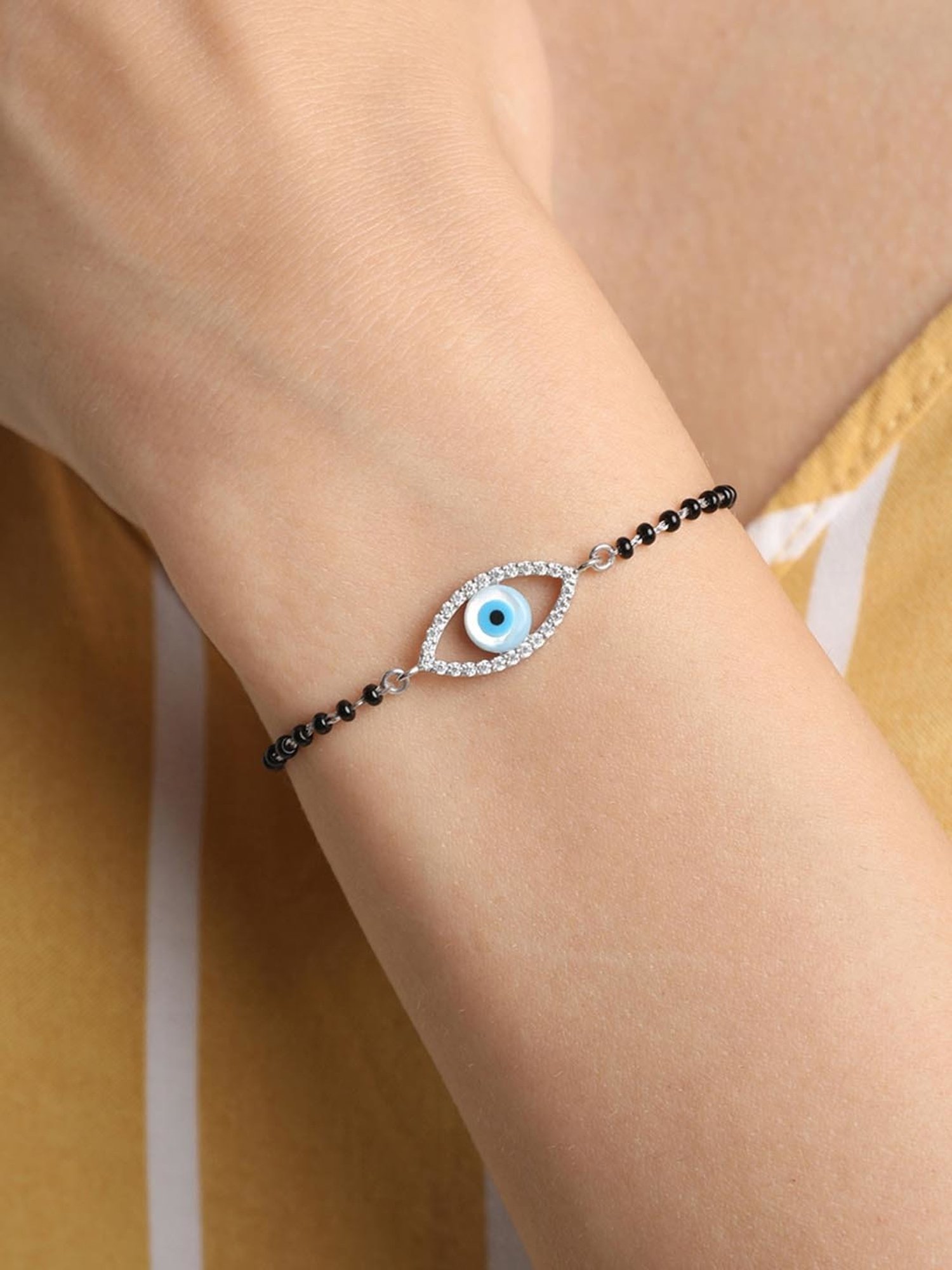 Clara 92.5 Sterling Silver Evil Eye Halo Mangalsutra Bracelet for Women
