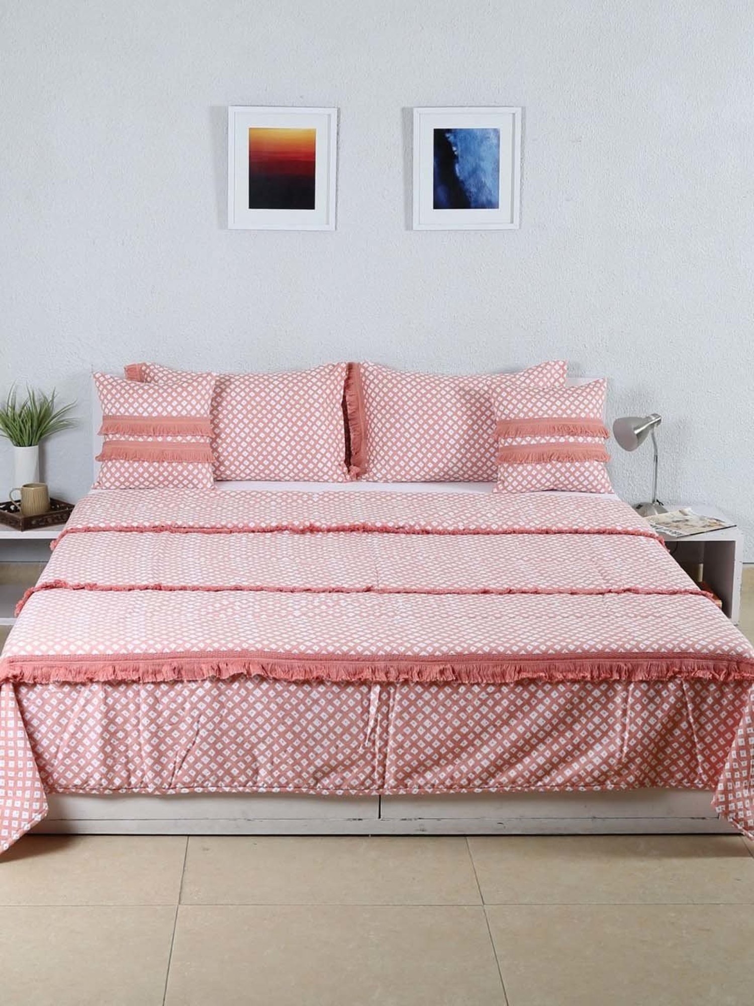 House This Leheriya Coral Cotton 180 TC Bed Cover Set