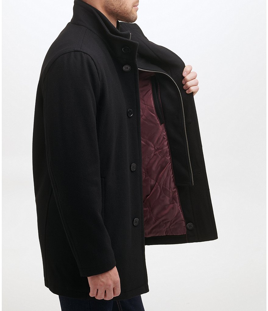 Cole Haan Stand-Collar Attached-Bib Wool Car Coat