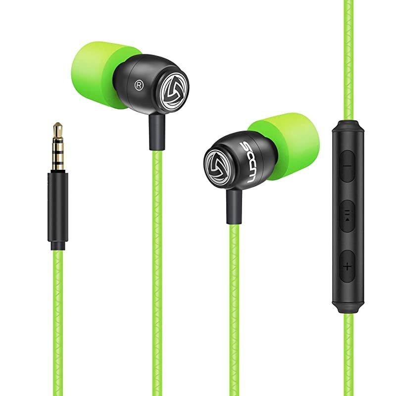 Clamor Wired Earbuds in Ear Headphones with Microphone Earphones with Mic and Volume Control Memory Foam Reinforced Cable Bass Compatible with iPhone Apple iPad Computer Laptop PC