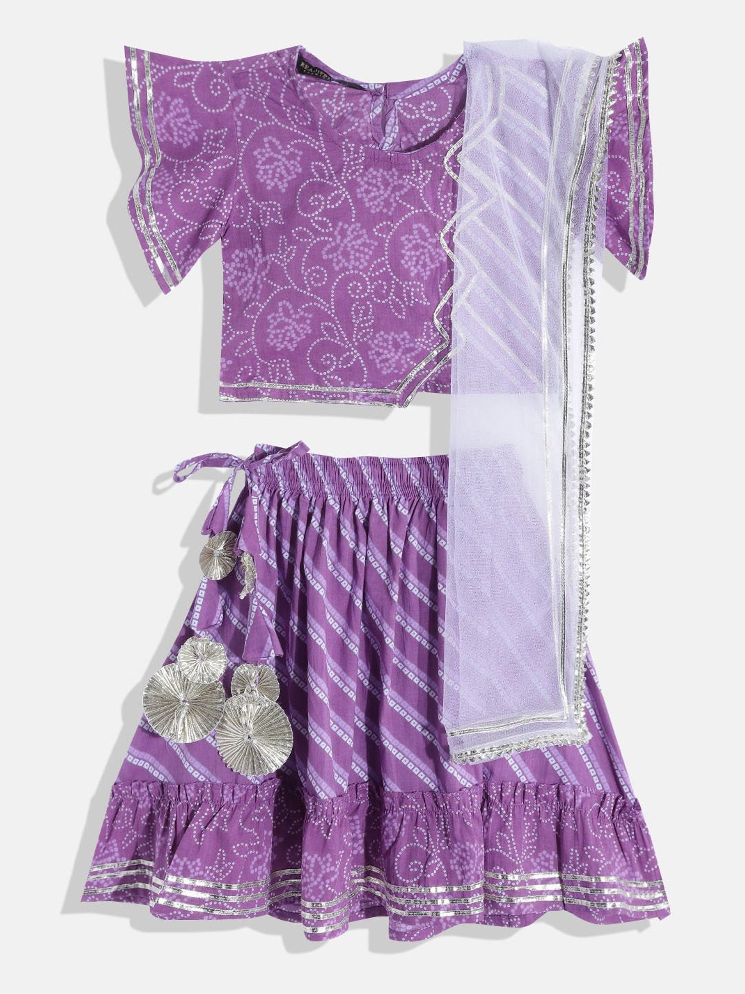 A Little Fable Kids Blue Printed Lehenga with Choli & Dupatta