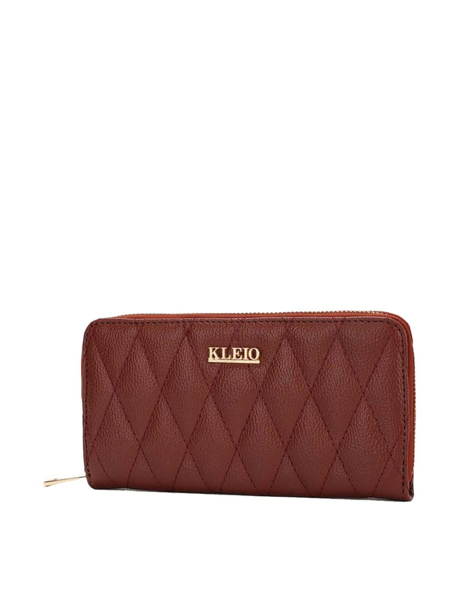 KLEIO Brown Quilted Zip Around Wallet for Women
