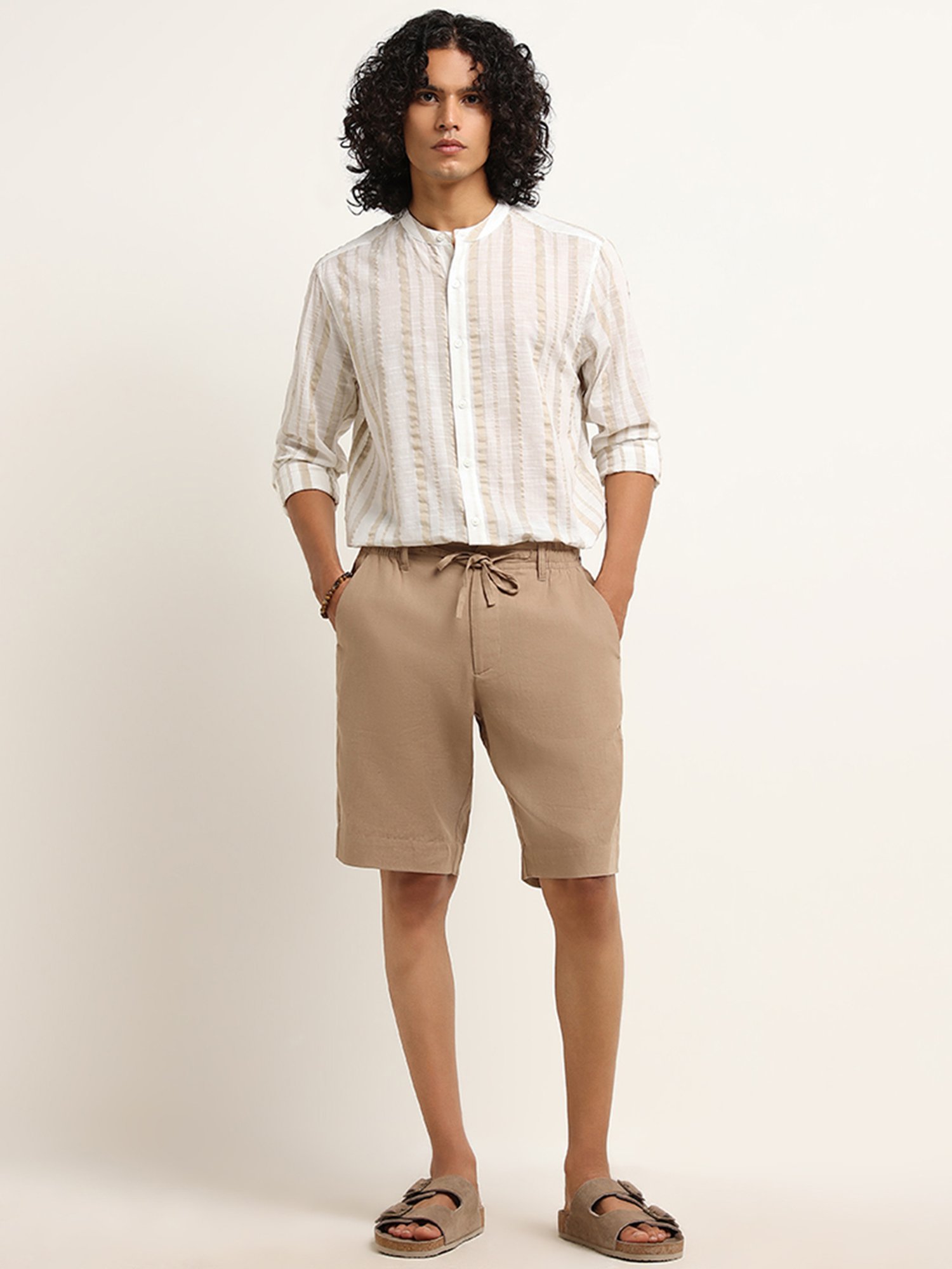 ETA by Westside Taupe Mid Rise Relaxed Fit Shorts