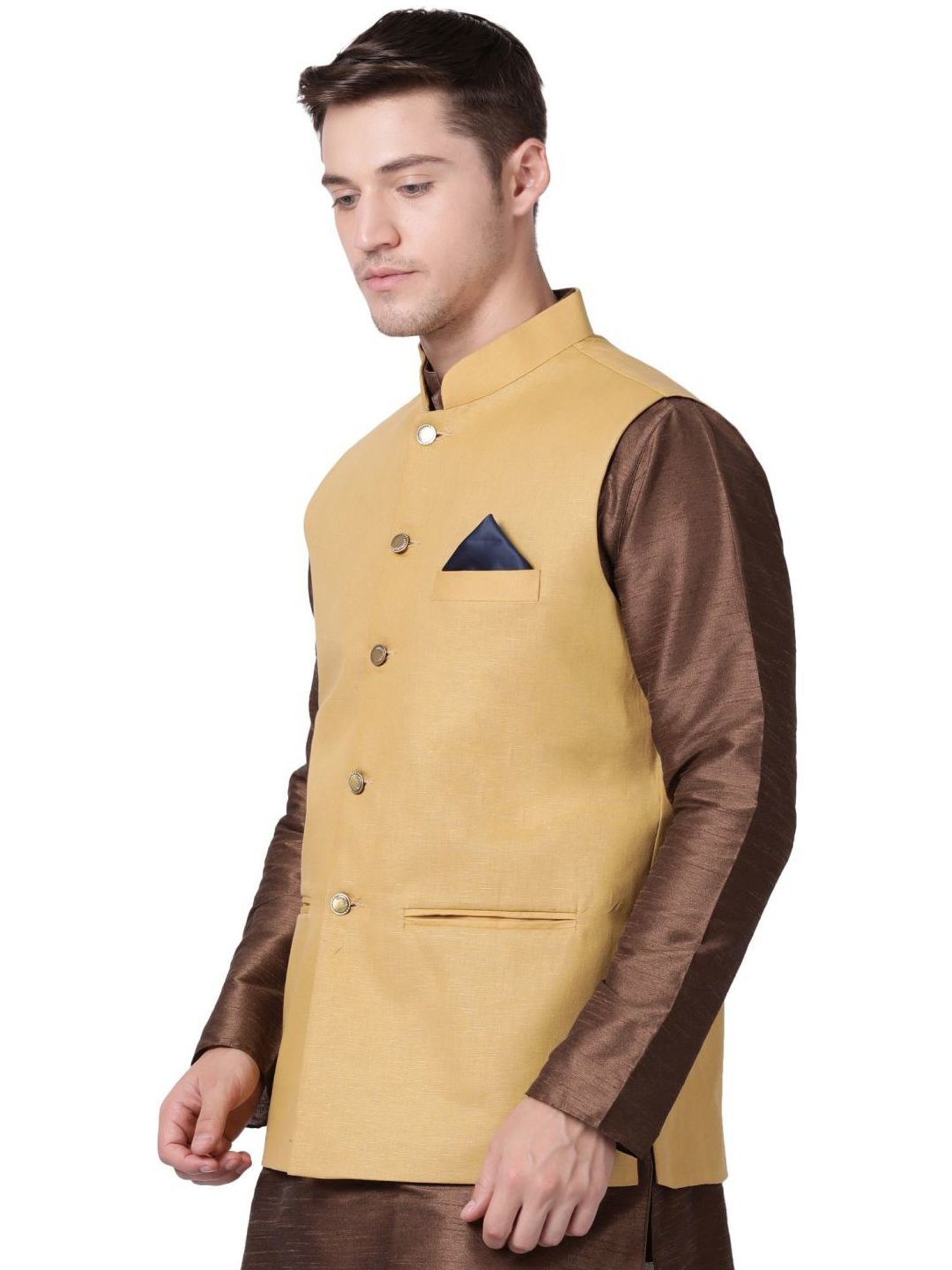 TABARD Beige Cotton Regular Texture Nehru Jacket