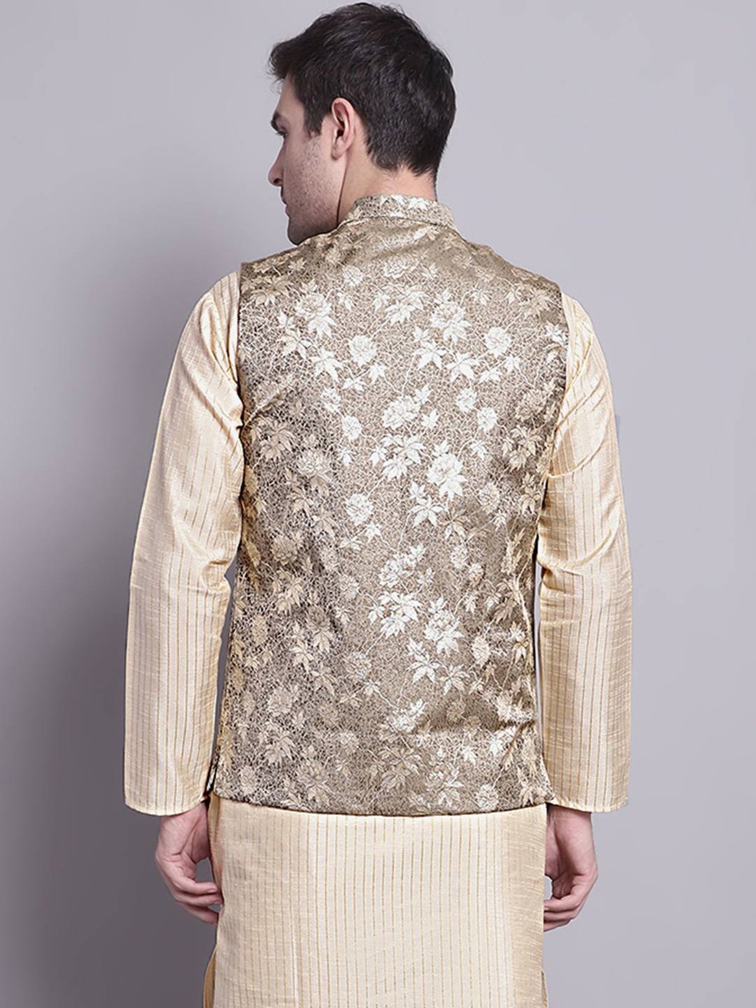 Jompers Beige Regular Fit Printed Nehru Jacket