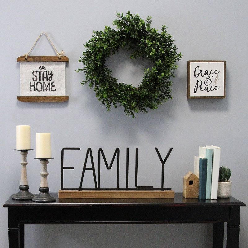 21.25" x 9.25"Metal and Wood Family Table Top Black/Natural - Stratton Home Décor