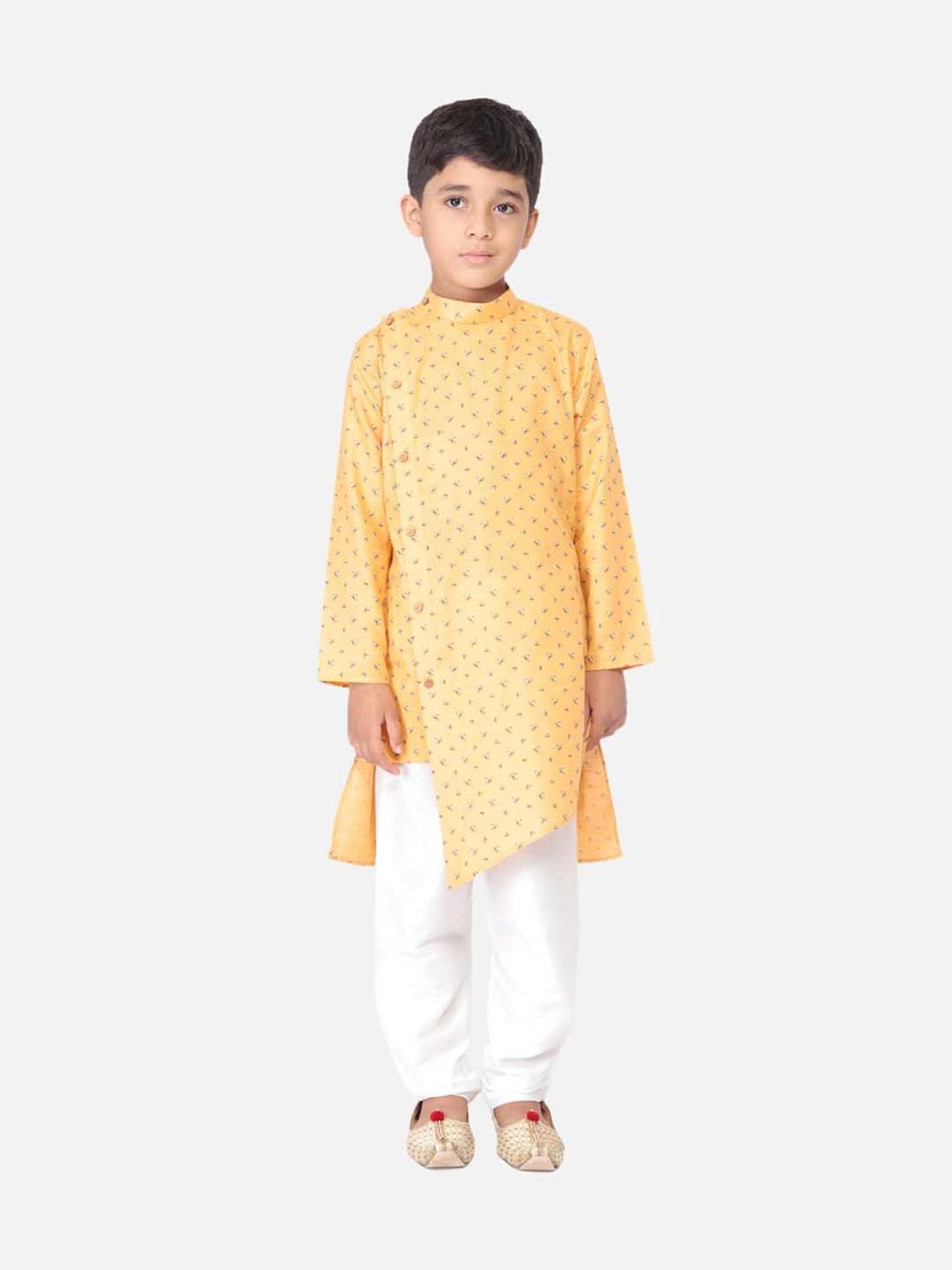 TABARD Kids Yellow & White Cotton Printed Kurta Set