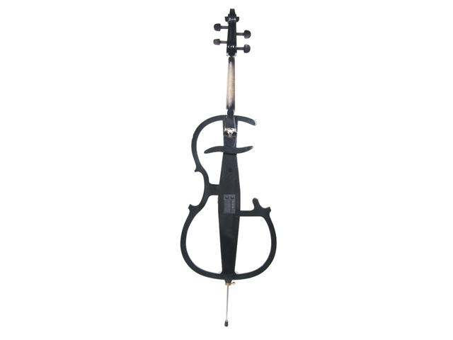 Cecilio CECO-2BK Full Size 4/4 Ebony Electric Silent Metallic Black Cello in Style 2 +Soft Case, Bow & Accessories