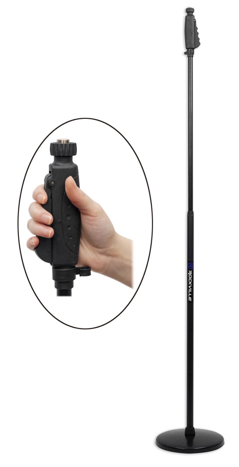 Rockville Microphone Mic Stand w/ Round Base+Smartphone/Tablet/iPad Clamp Mount