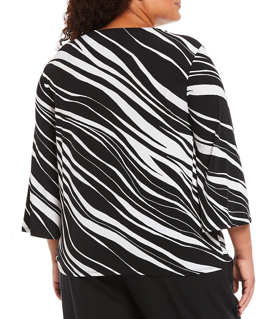 Ruby Rd. Plus Size Zebra Print Scoop Neck 3/4 Flared Sleeve Side Tie Front Top
