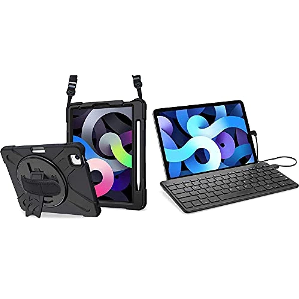 ProCase iPad Air 4 Rugged Case 10.9 Inch 2020 iPad Air 4th Generation Case Bundle with Slim Wired Keyboard for Type-C Port iPad/Android Tablets and Phones