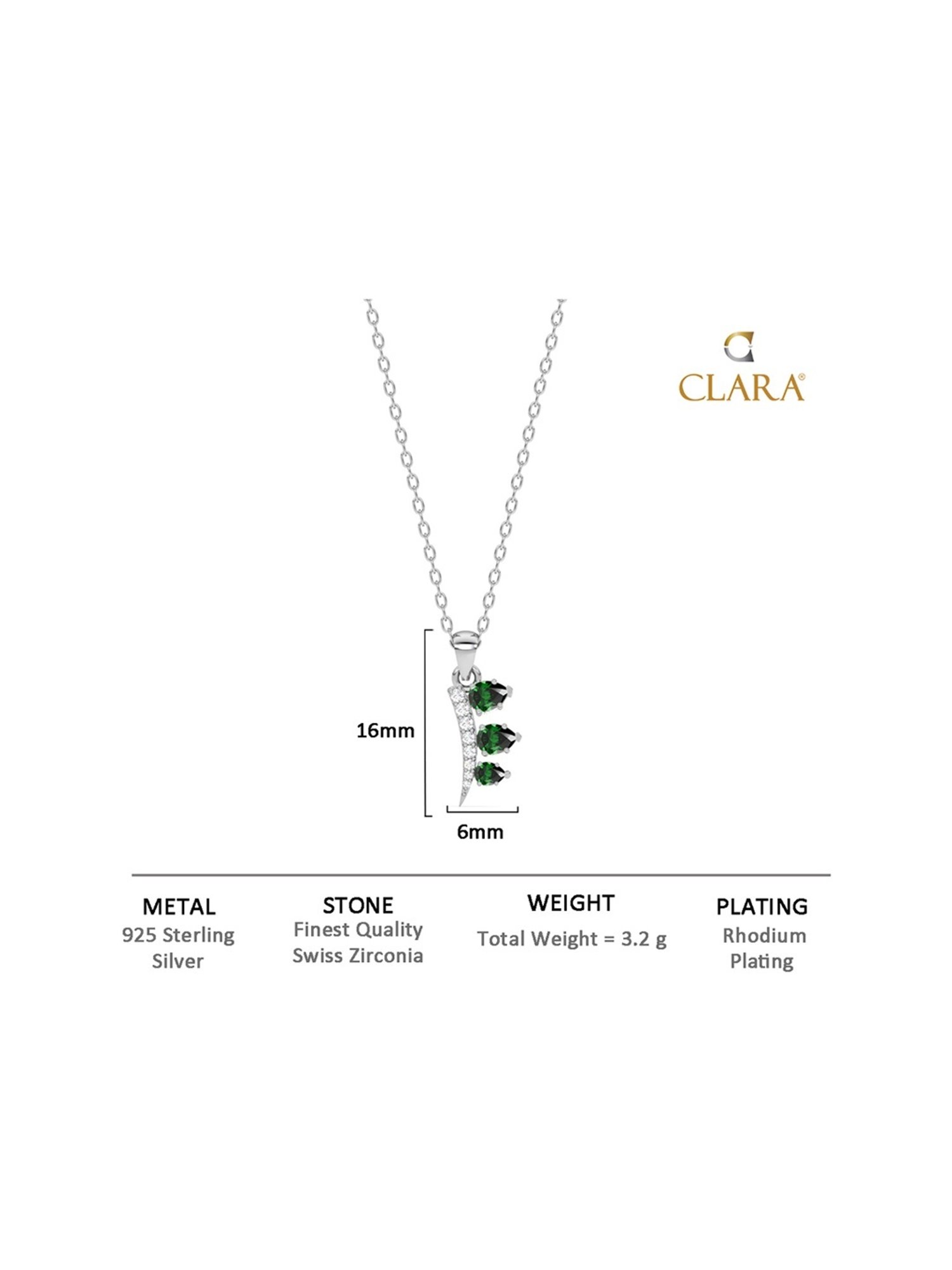 Clara 925 Silver Rhodium-Plated Swiss Zirconia Reina Pendant with Chain Necklace