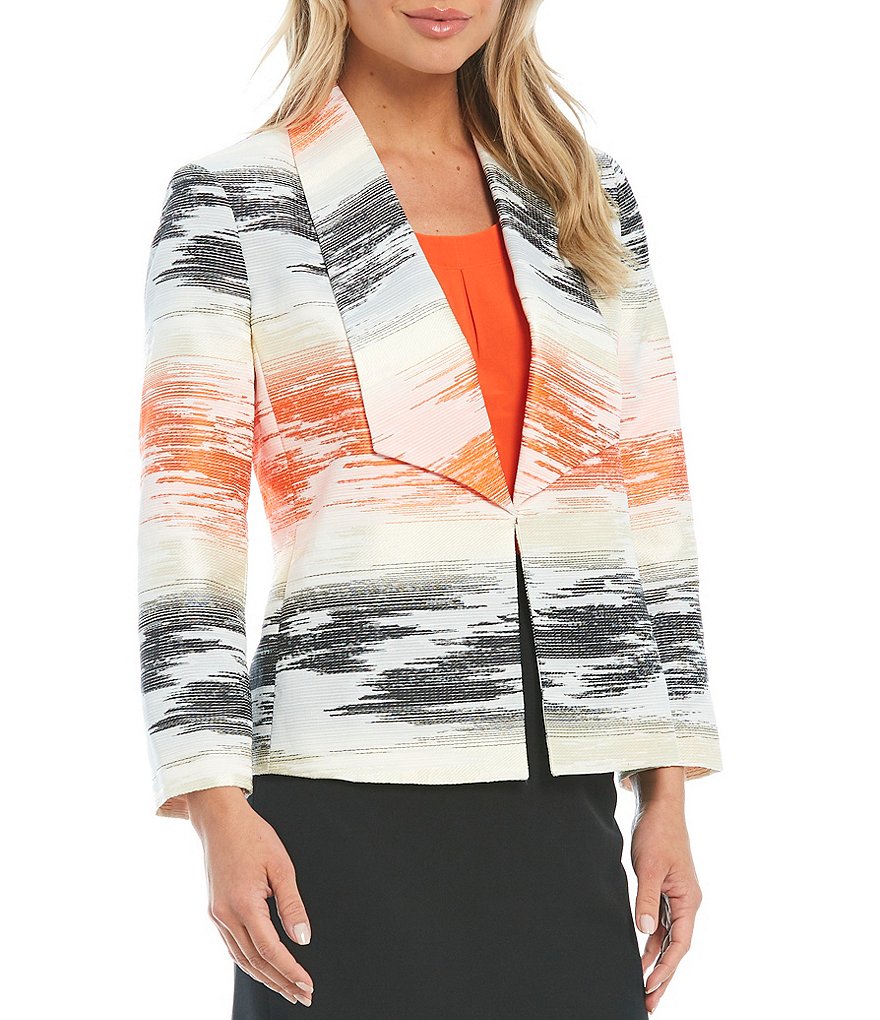 Eva Varro Solid Knit Jersey Notch Lapel Collar Two-Button Jacket