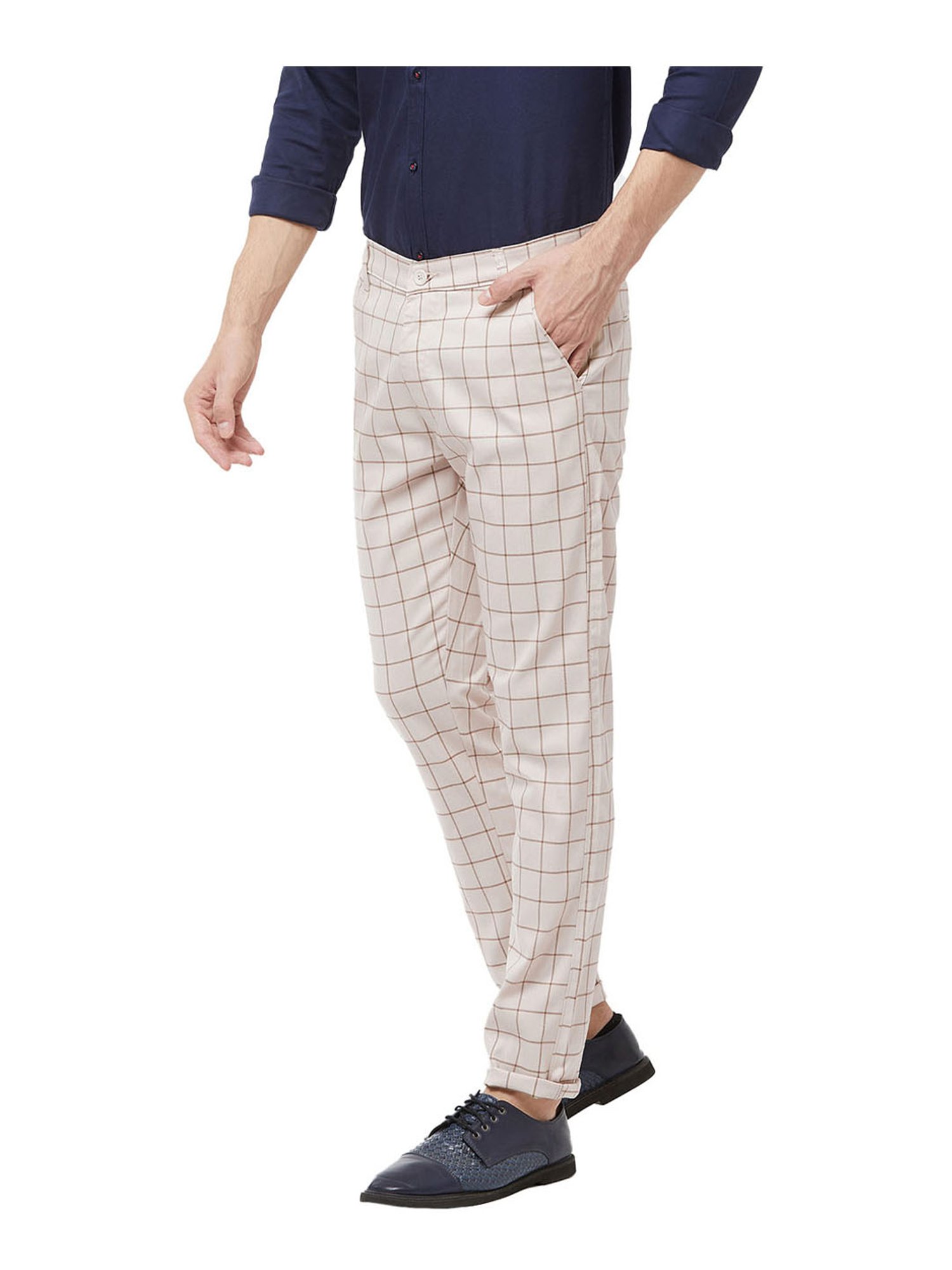 Sojanya Light Beige & Green Checks Trousers