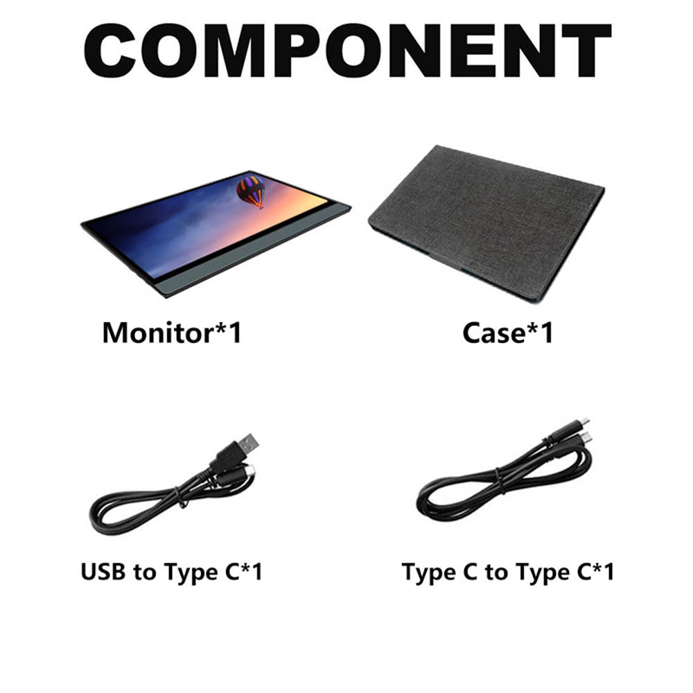 HFYZ T13 13.3-inch Full HD 1080p IPS LED Monitor with Built-in Speakers and VESA Mounting, Rotating Portrait & Landscaper, Built-in stand