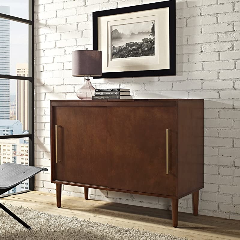 Everett Mid-Century Modern Media Console, Mahogany