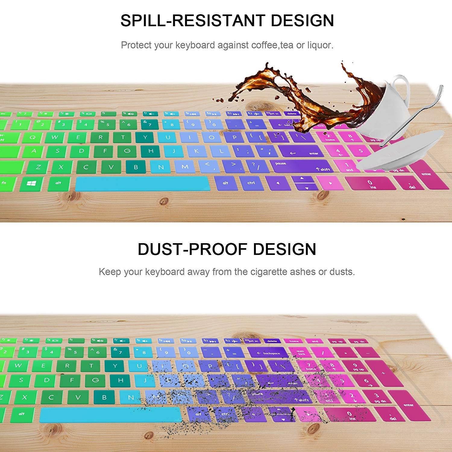 Keyboard Cover Skin for 15.6" HP Pavilion x360 15-BR075NR,Envy X360 15M-BP012DX 15M-BP011DX 15M-BQ021DX, Pavilion 15-CB010NR 15-CB071NR 15-CC010NR 15-CC020NR, 17.3" HP Envy 17M(Rainbow+Clear)