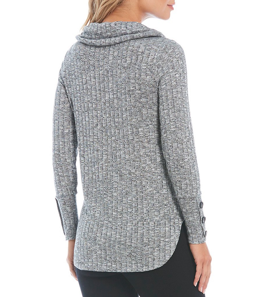 I.N. Studio Solid Drawstring Cowl Neck Long Sleeve Top