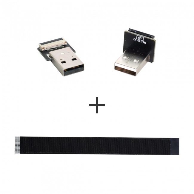 CY 0.5M Down Angled USB 2.0 Type-A Male to Type-A Male Data Flat Slim FPC Cable 90 Degree for FPV & Disk & Scanner & Printer