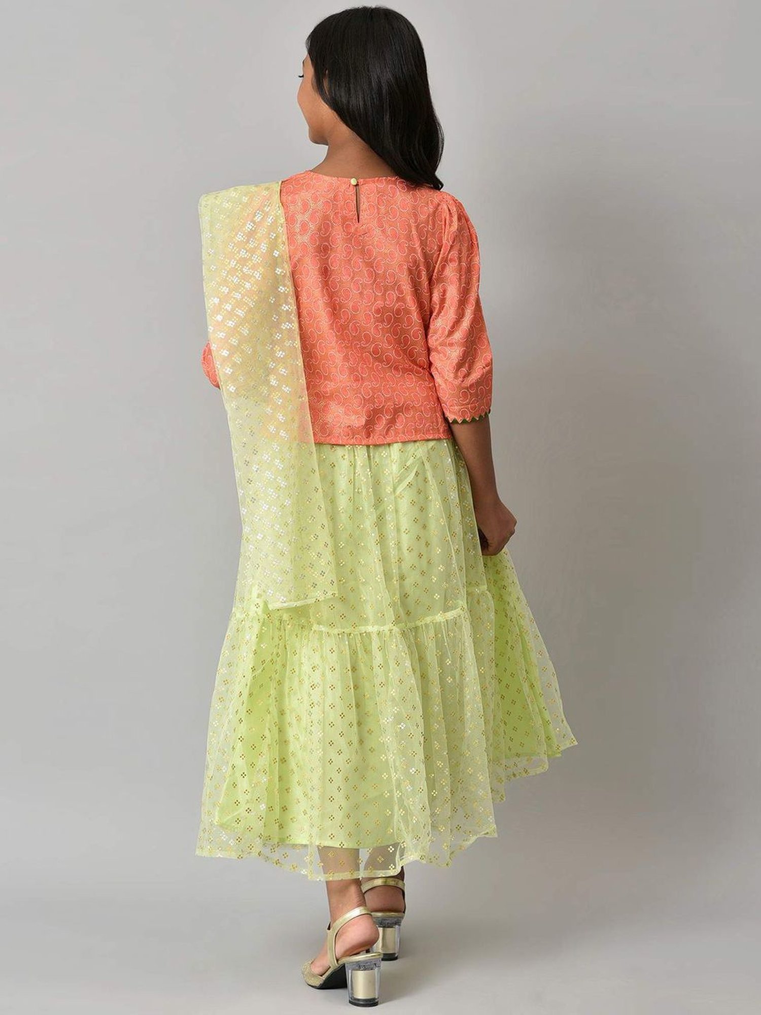 Aurelia Kids Orange & Green Printed Top Set