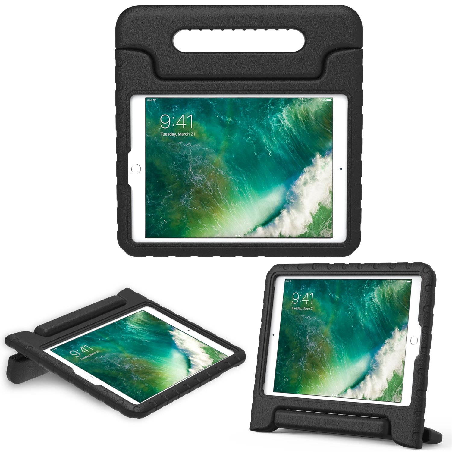 MoKo Case Fit Apple 2018/2017 iPad 9.7 6th/5th Generation/iPad Air/iPad Air 2 - Kids Friendly Shock Proof Convertible Handle Light Weight Protective Stand Cover, Black