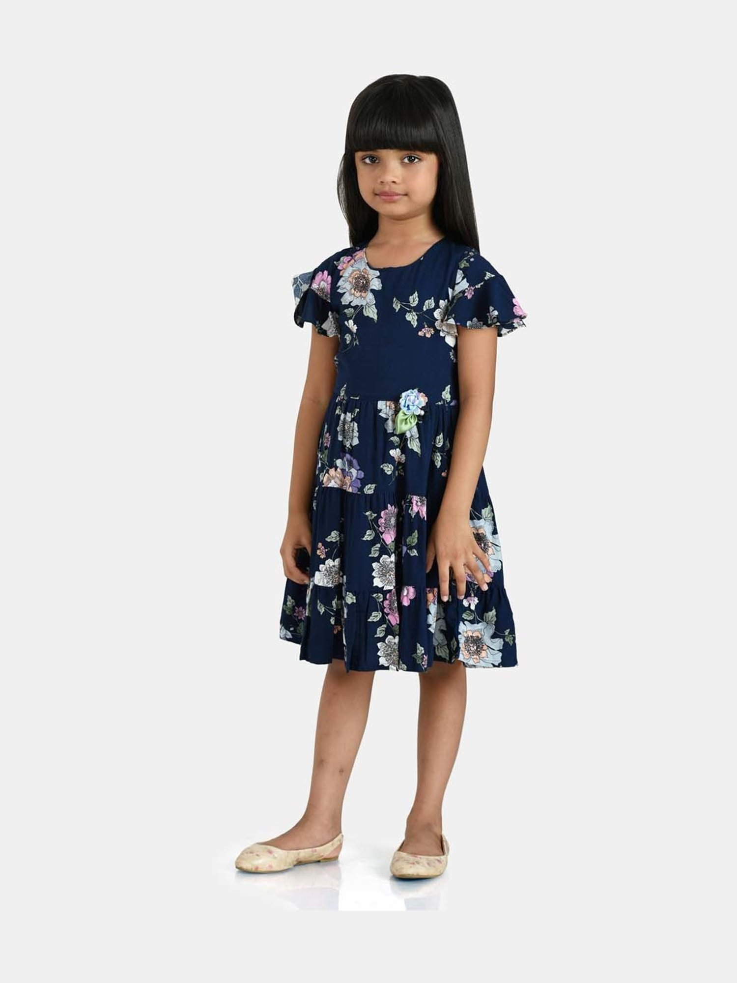Peppermint Kids Navy Floral Print Dress