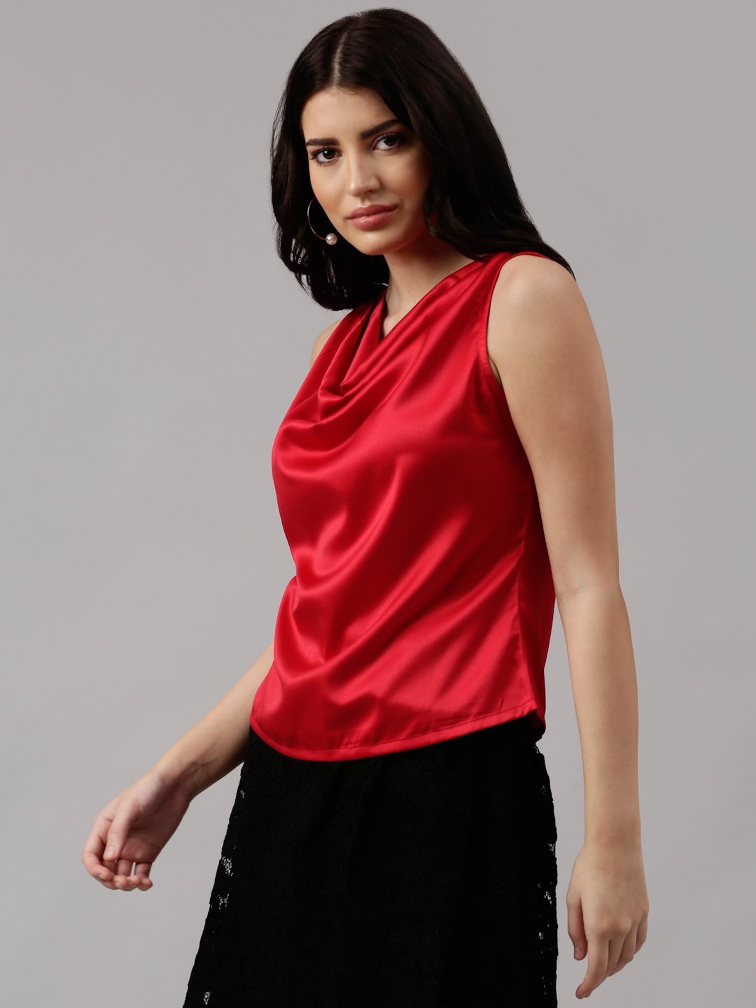 NEUDIS Red Cowl Neck Top