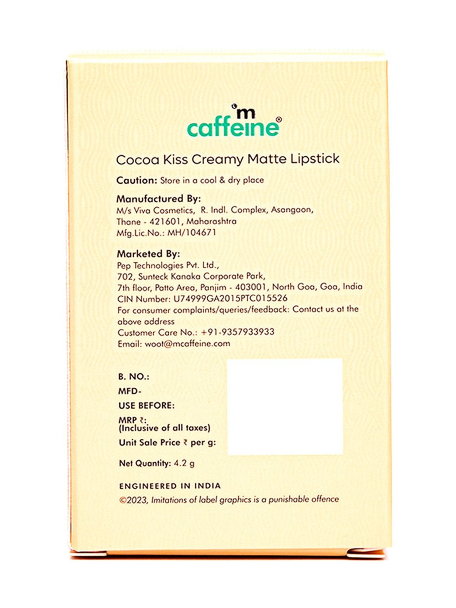 mCaffeine Cocoa Kiss Creamy Matte Lipstick Choco Melt - 4.2 gm