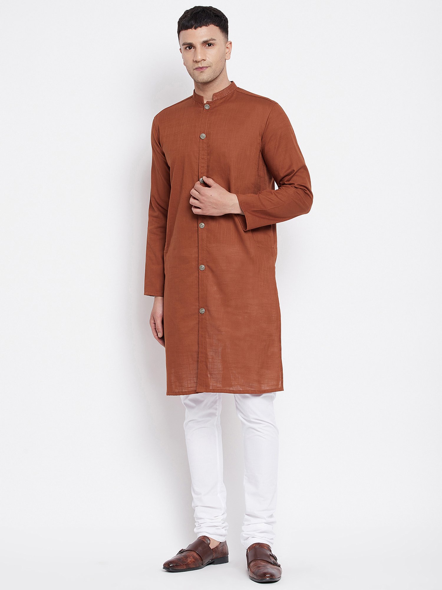 Even Brown Mandarin Collar Kurta