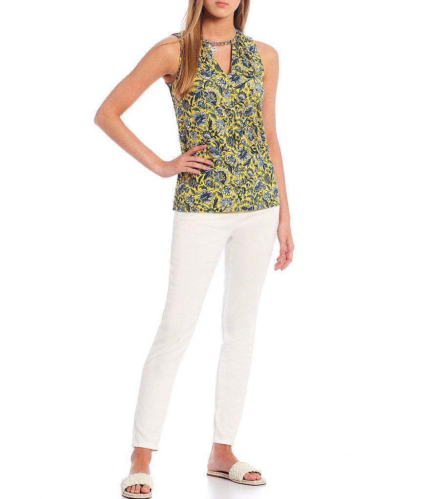 J.McLaughlin Durham Sleeveless Ruffle V-Neck Denim Blouse