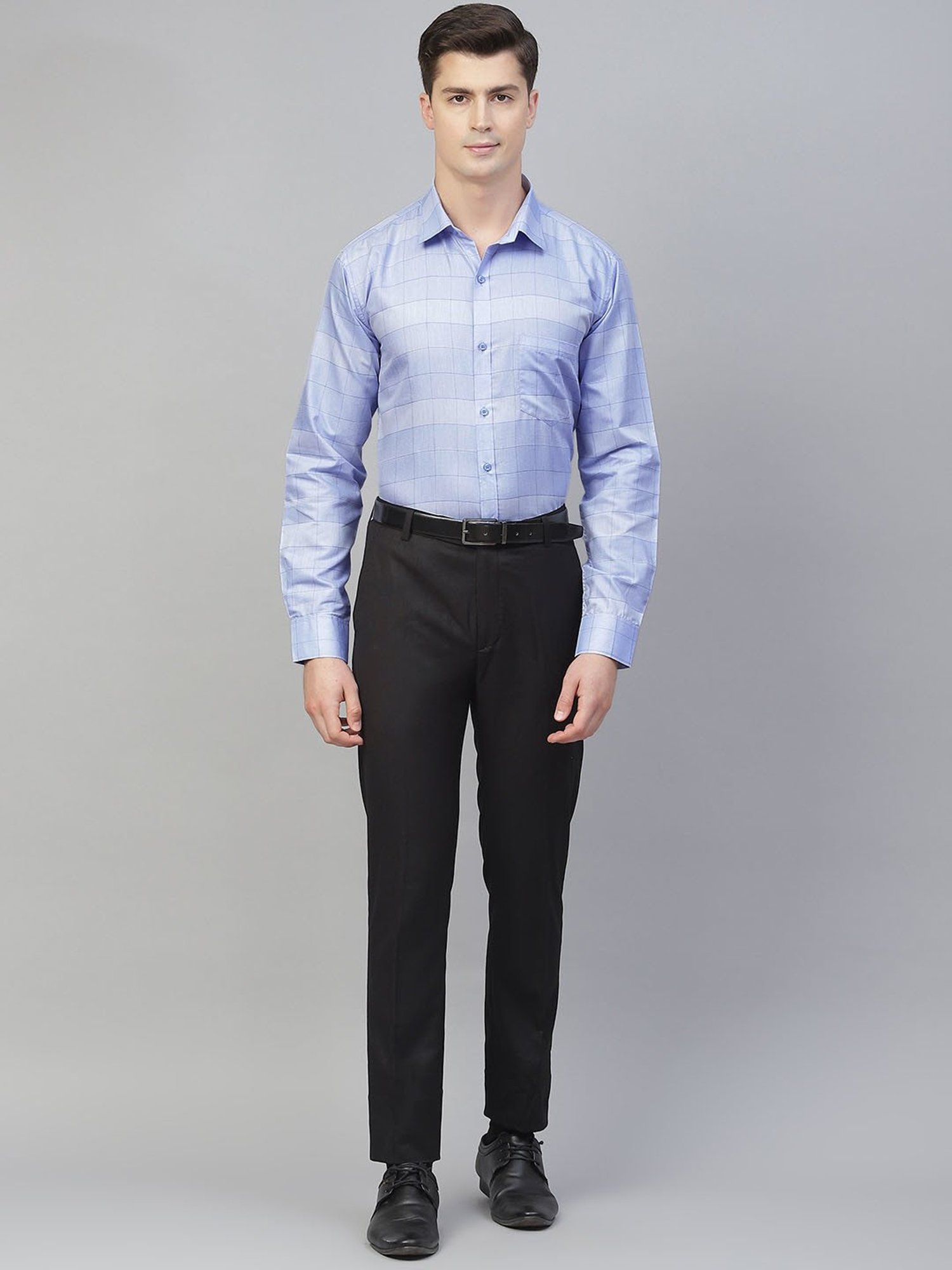 ManQ Blue Regular Fit Checks Shirt