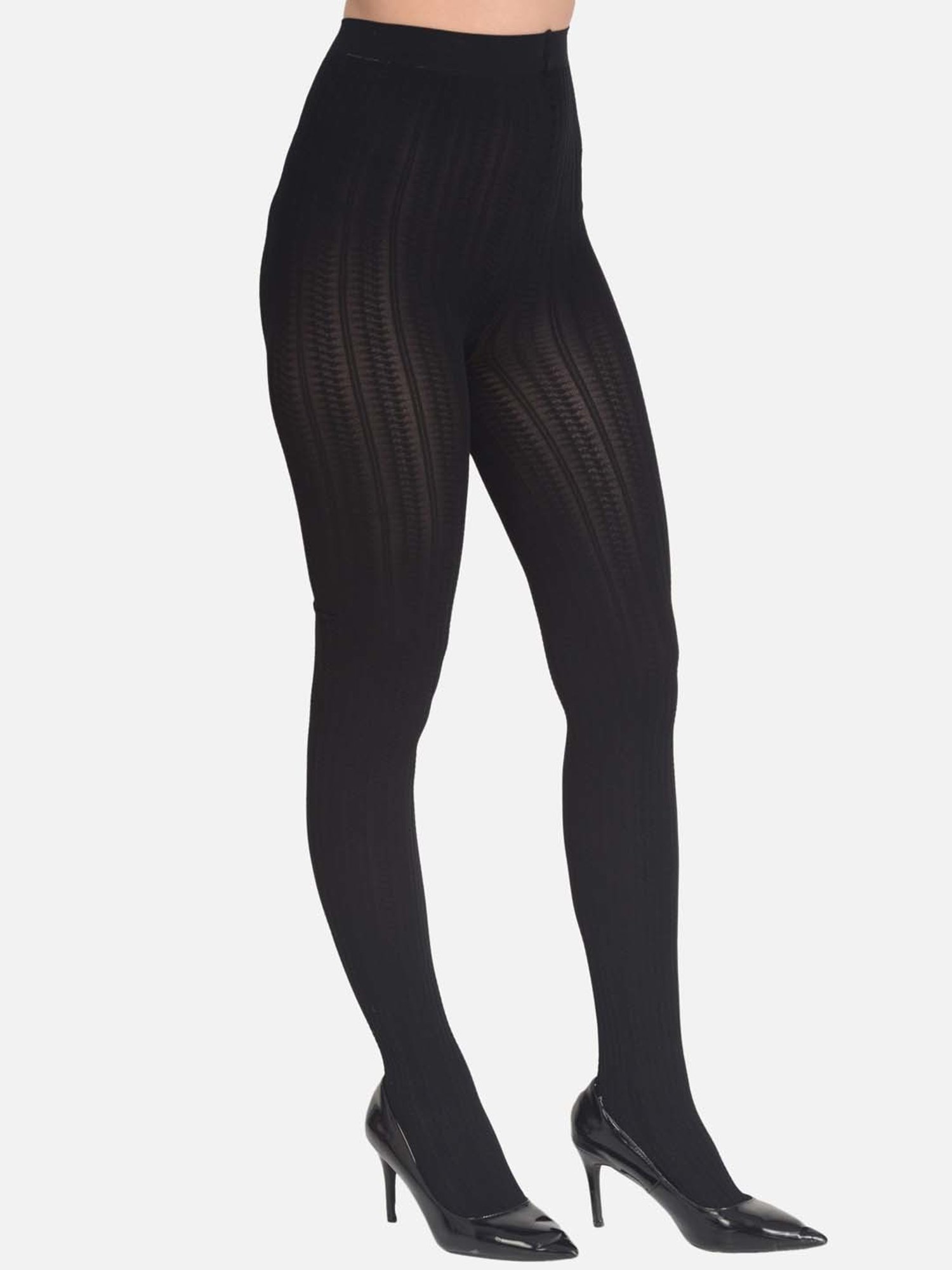 mod & shy Black Self Pattern Pantyhose Stockings