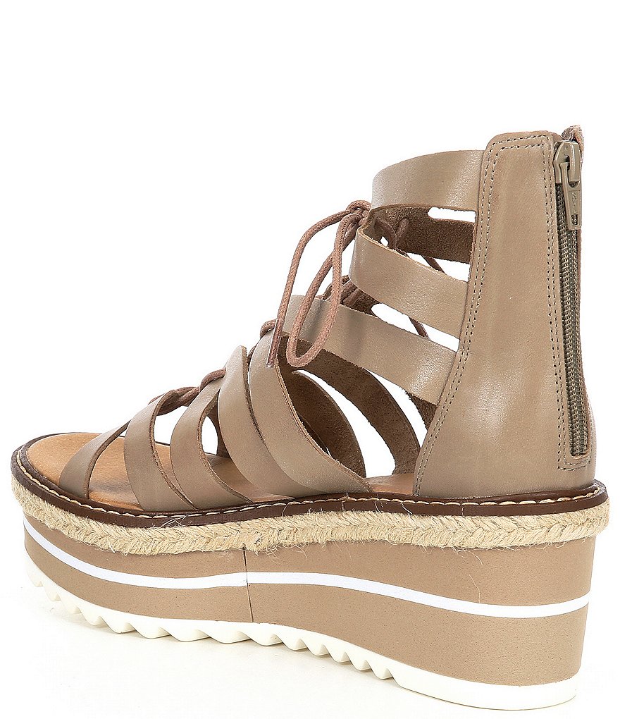 GB Whirrl-Windd Strappy Leather Lace-Up Platform Espadrille Detail Wedges