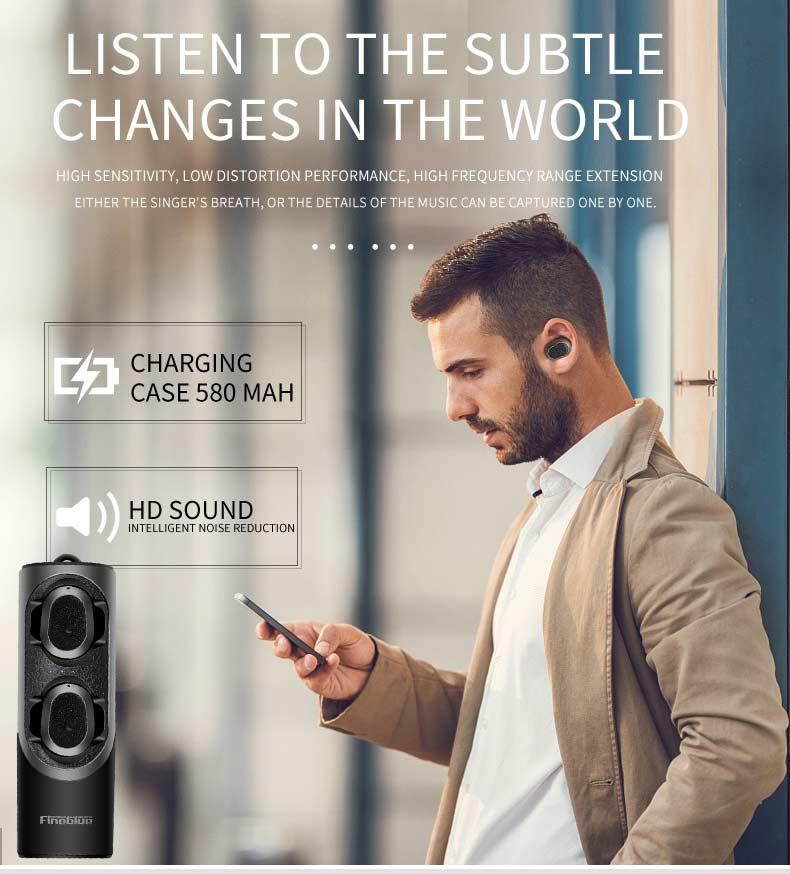 Fineblue Fblue XS Wireless Bluetooth 5.0 Headset Earbud Sound Binaural Mini Earphones With Magnetic Charging Socket (Red)