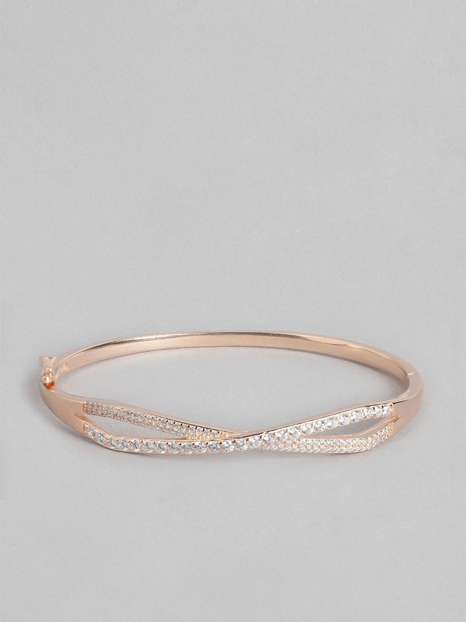 Zavya Infinity CZ Rose Gold-Plated 92.5 Sterling Silver Kada Bracelet