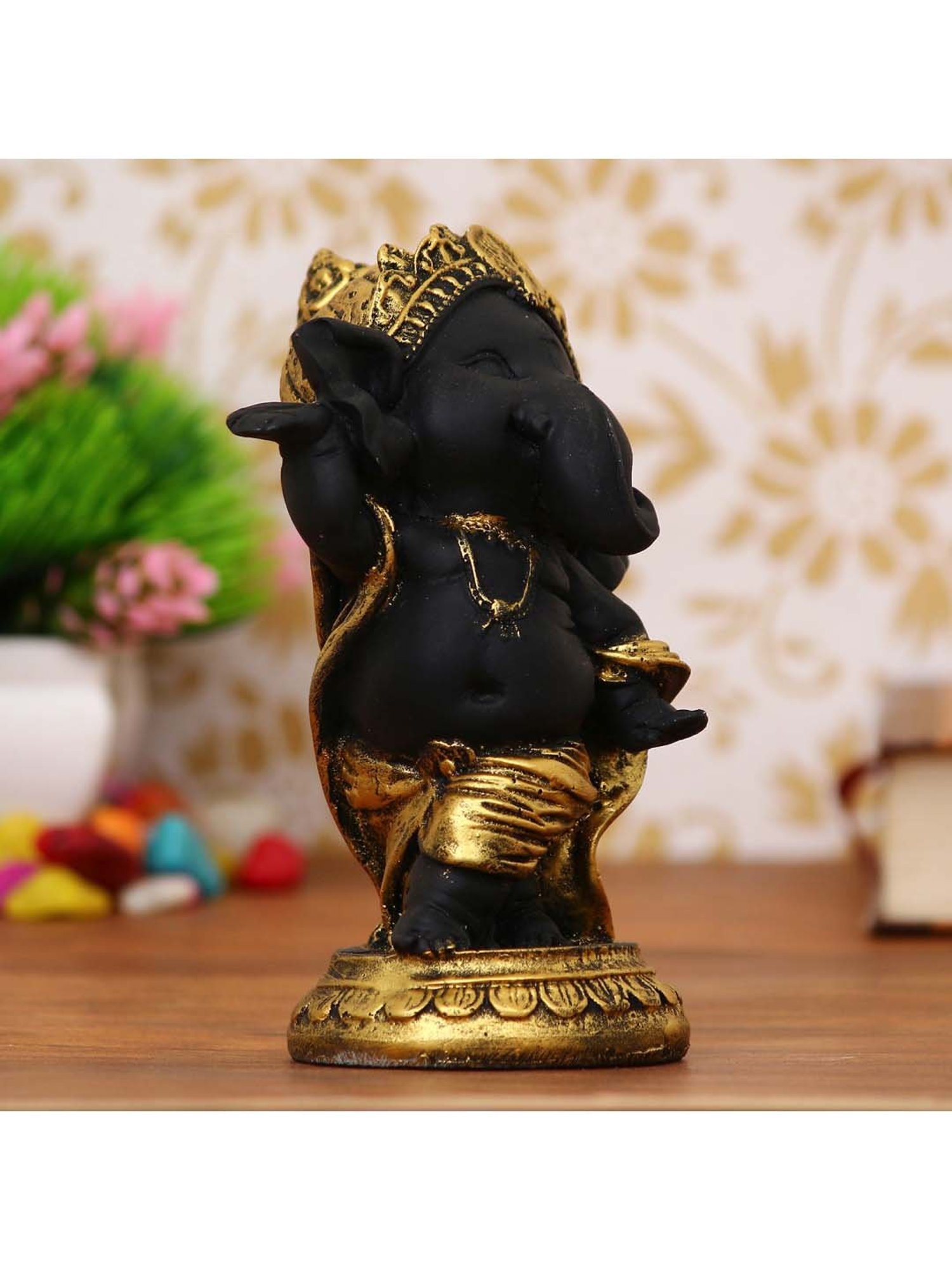 eCraftIndia Golden and Black Lord Ganesha Dancing Avatar Decorative Showpiece