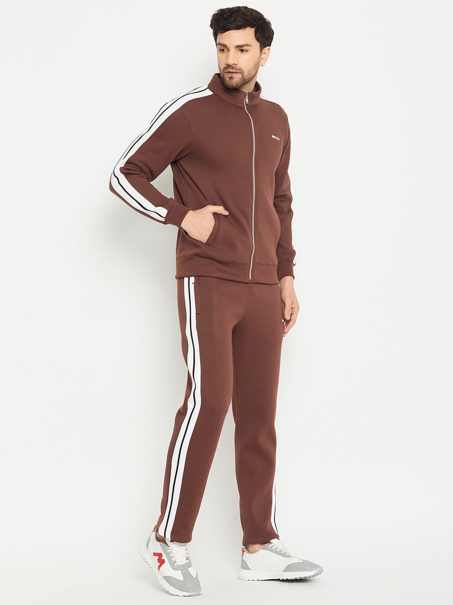 Okane Brown Regular Fit Colour Block Tracksuit
