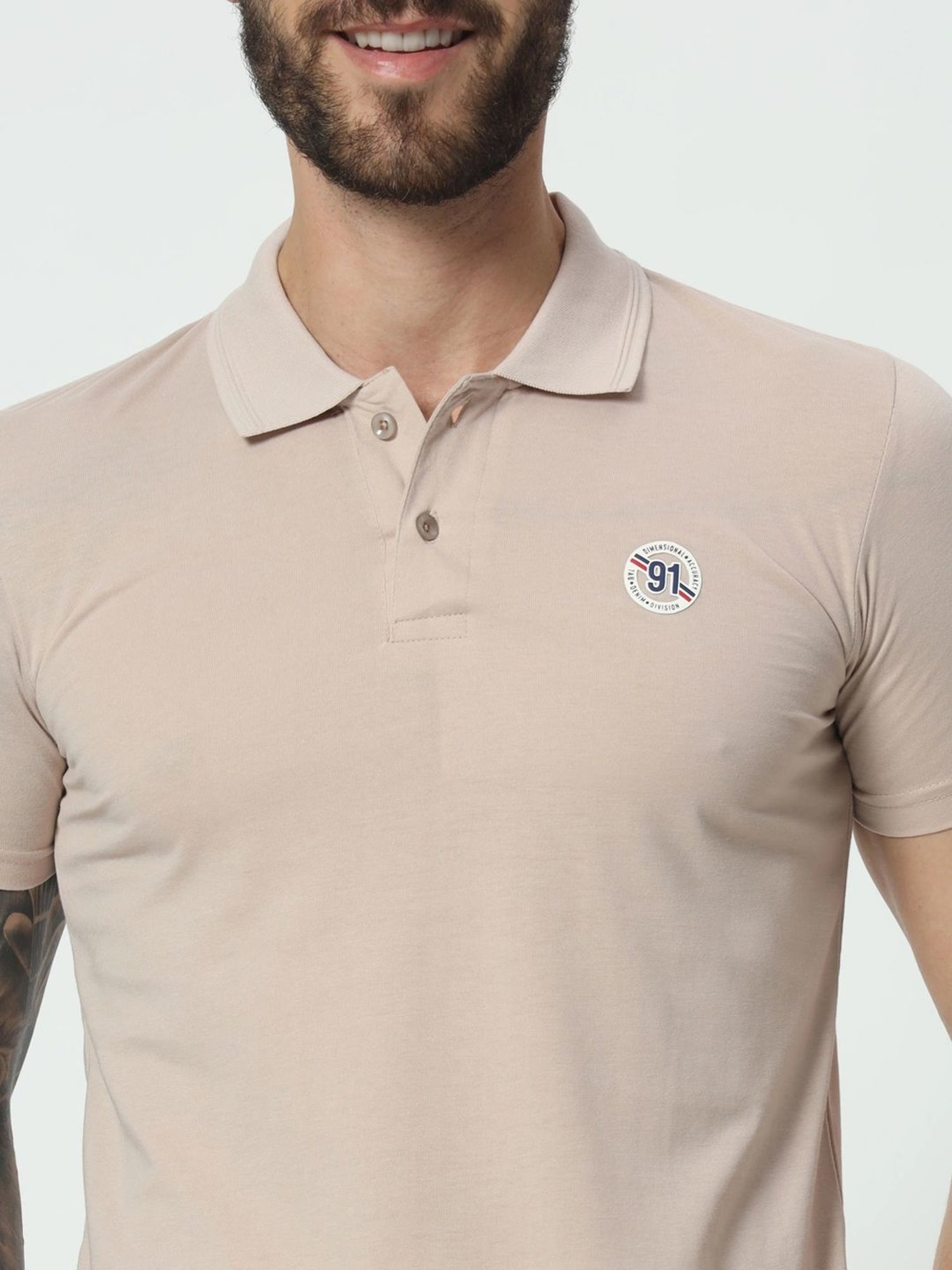 Tab91 Beige Regular Fit Printed Polo T-Shirts