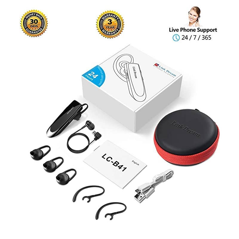 Bluetooth Earpiece for Cell Phone Hands Free Wireless Headset Noise Cancelling Mic 24Hrs Talking 1440Hrs Standby Compatible with iPhone Samsung Android for Driver Trucker 2 Pack