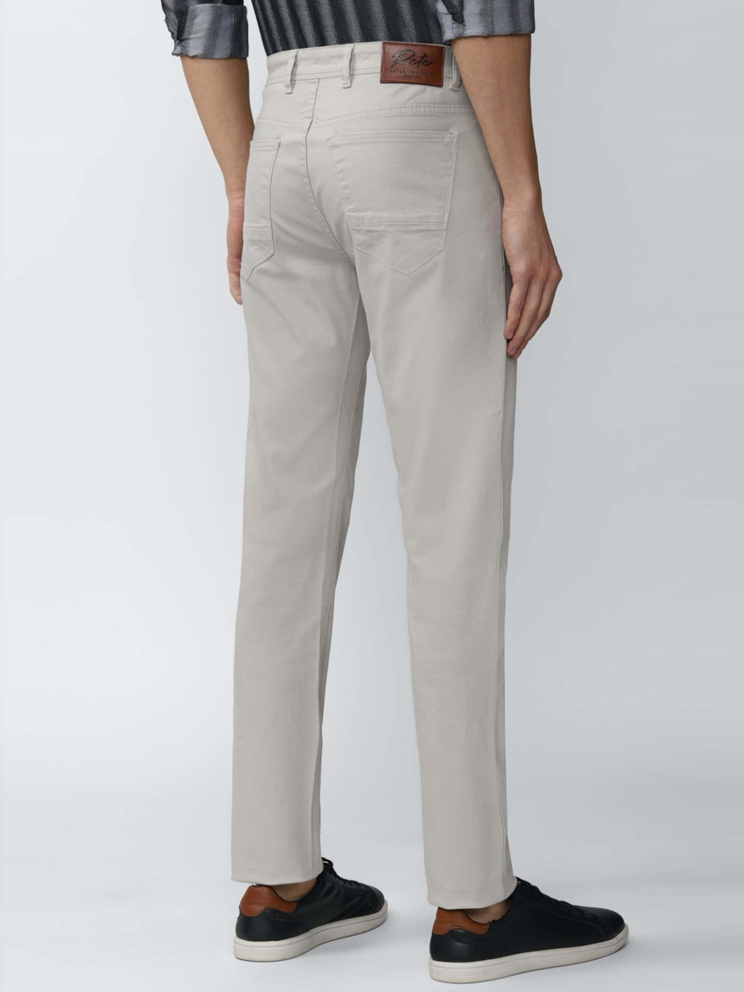 Peter England Jeans Grey Cotton Slim Fit Trousers