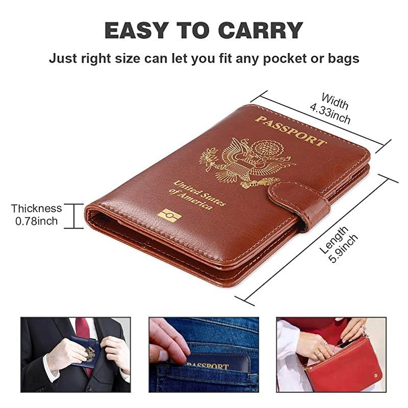 Leather Passport Holder Cover RFID Blocking Travel Passport Wallet Card Organizer passport case Brown