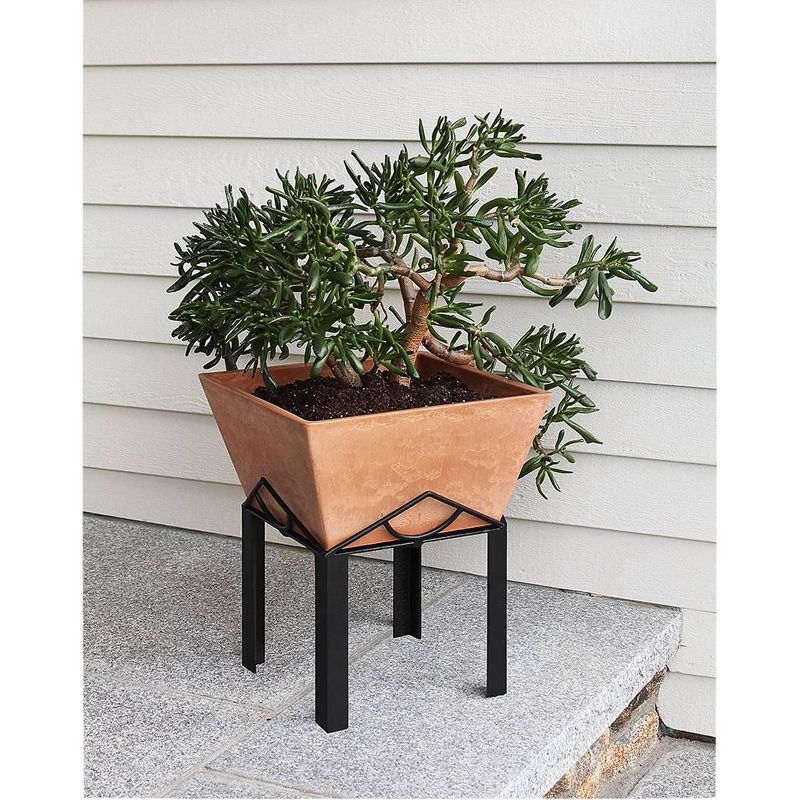 12.25" Small Modern Geometric Marion Wood Stone and Iron Planter with Stand Terra Cotta Finish - Achla Designs
