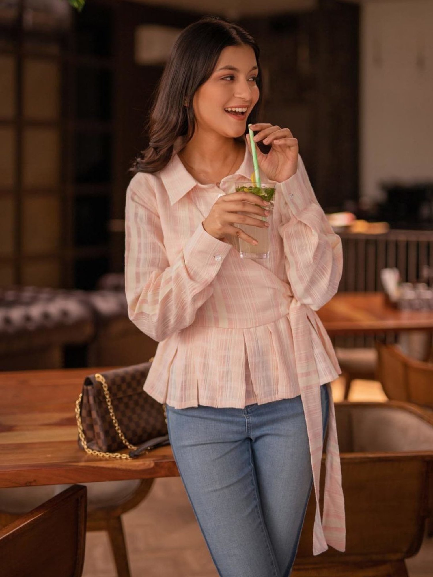 BInfinite Pink Button Front Knot Side Shirt